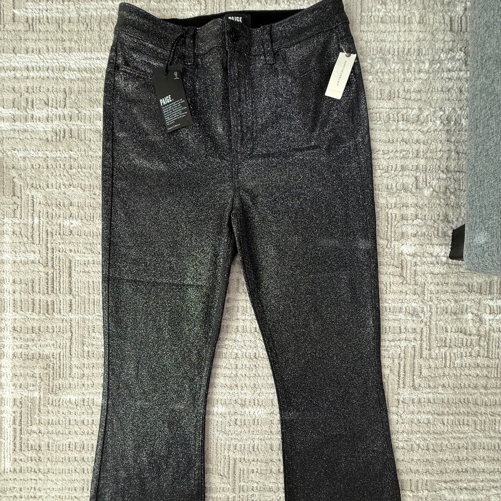 Paige Claudine Pants Women's Glitter Coated Black Flare Leg Size 32